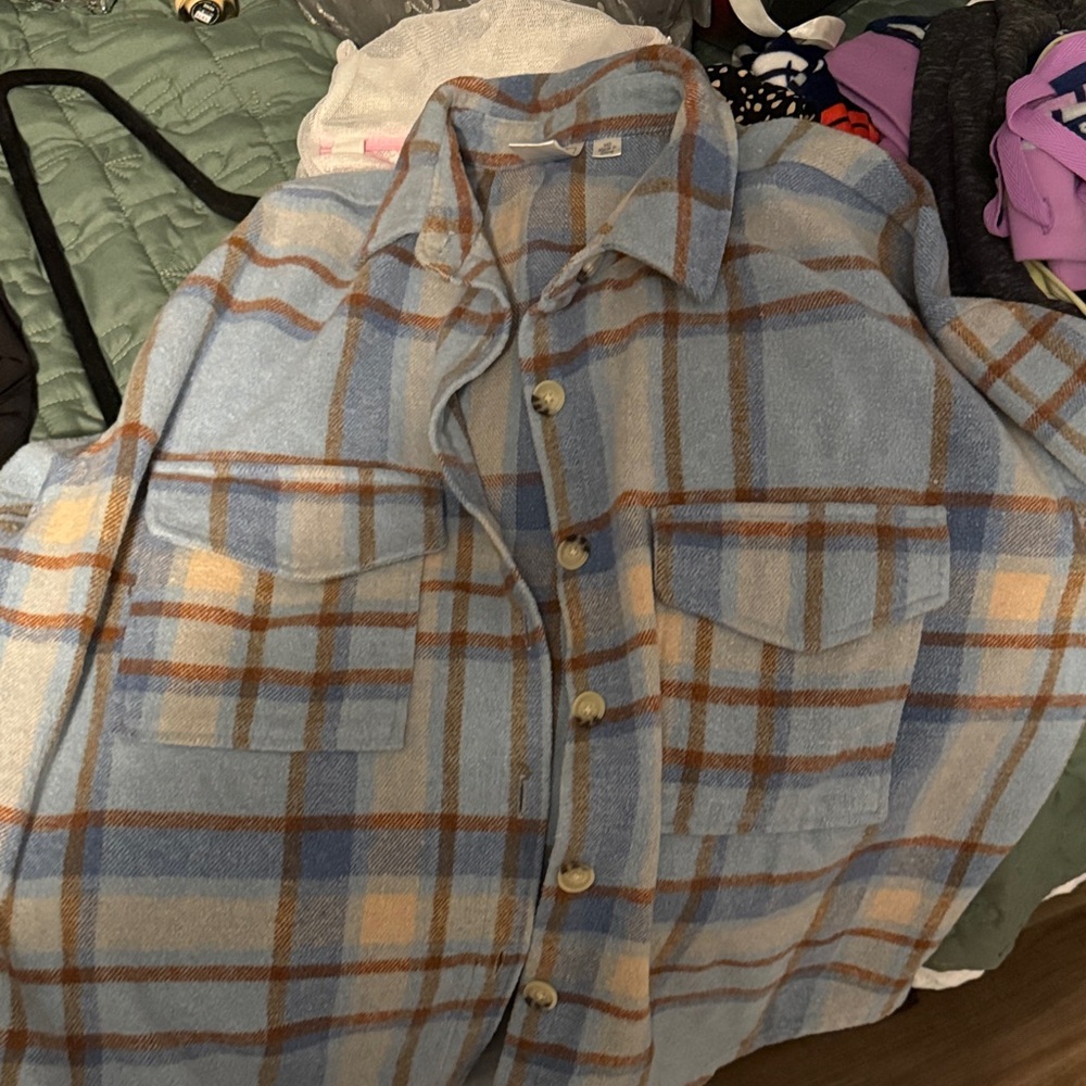 Ford Bronco Blue and Tan Plaid Button-Up Shirt